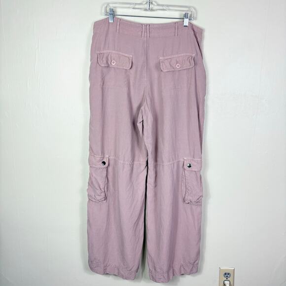 Anthropologie Pilcro Linen Blend High Waisted Wide Leg Utility Silky Cargo Pants - Picture 11 of 13